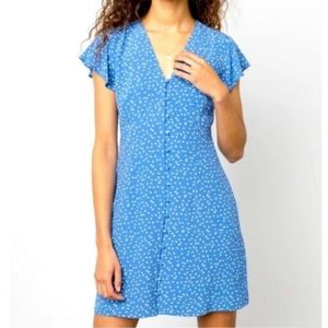 Rails Helena mini dress blue pattern shirt dress with buttons flutter sleeves